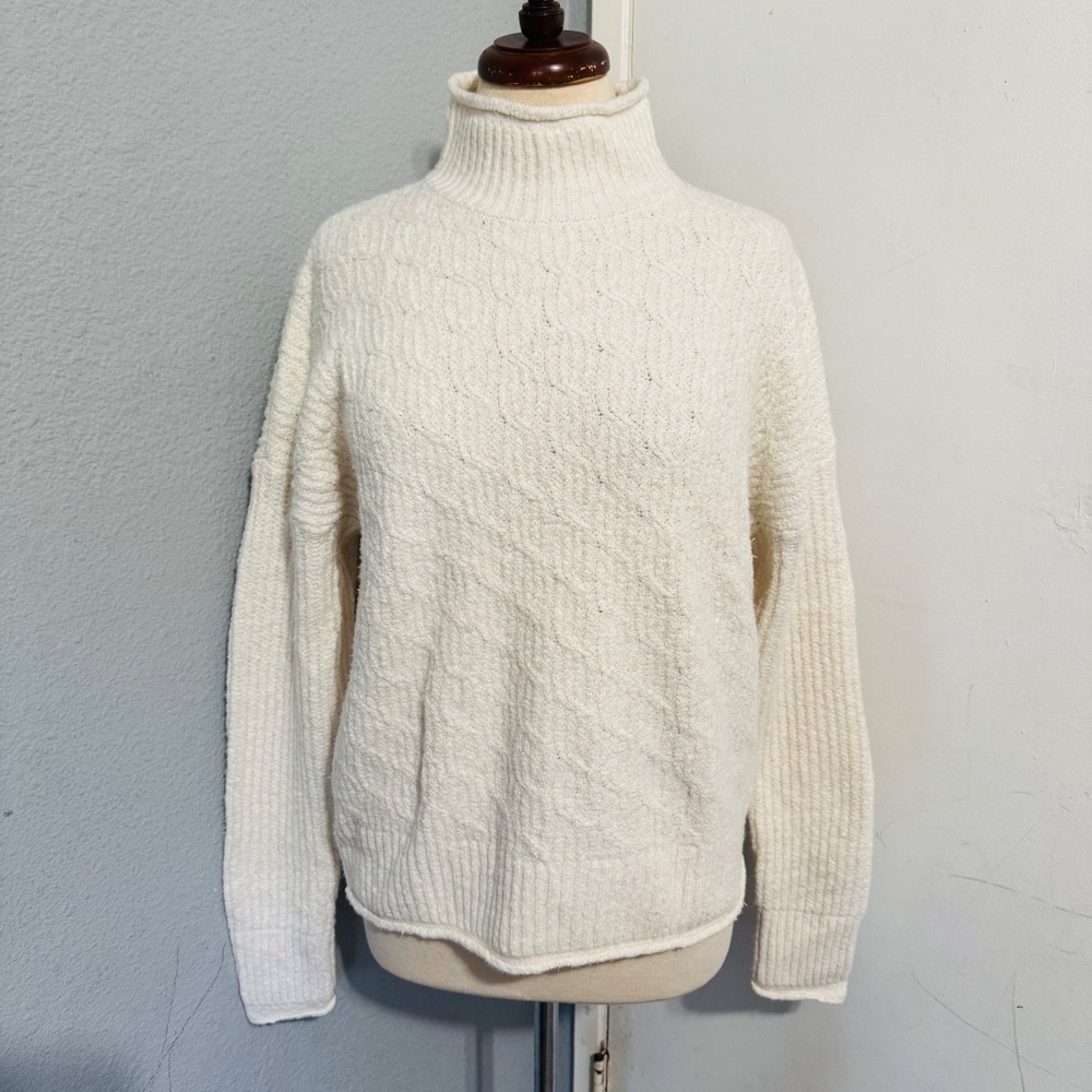 Rachel Roy Womens Cream Textured Cable Knit Turtleneck Sweater XL Ivory Stretchy